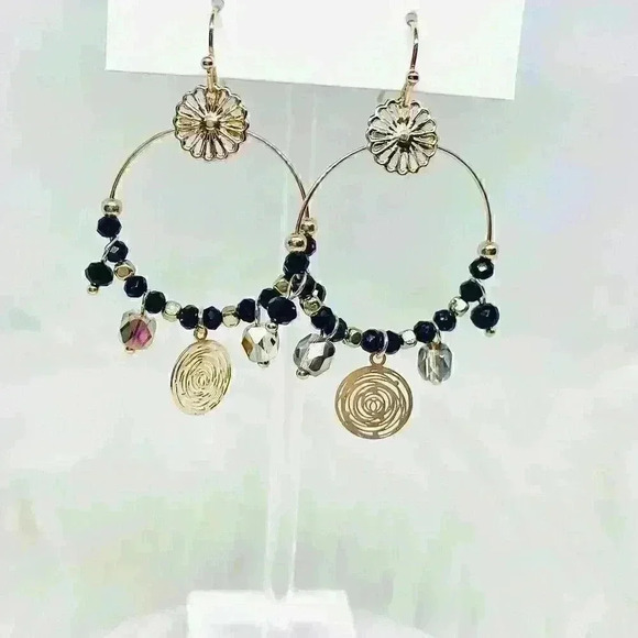 Stella Beaded Earrings in Black & Gold - Picture 2 of 4